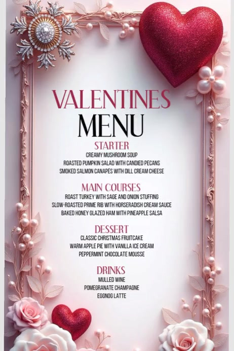 Plantilla de White Valentine's Day Menu Poster Video | PosterMyWall