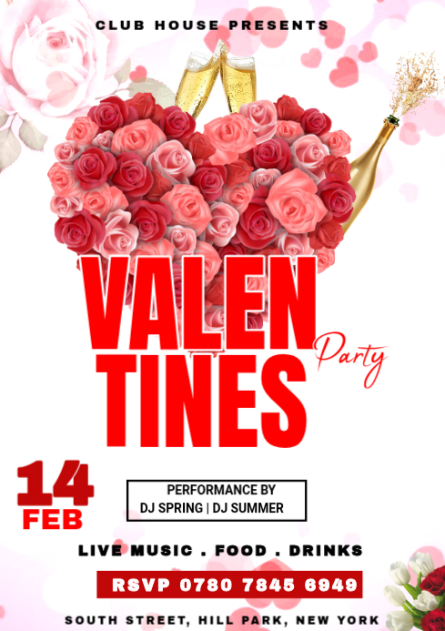 White Valentine's Day Party A4 Template | PosterMyWall