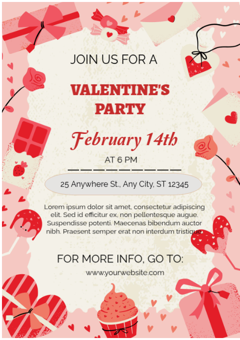 White Valentine's Day Party A4 Template | PosterMyWall