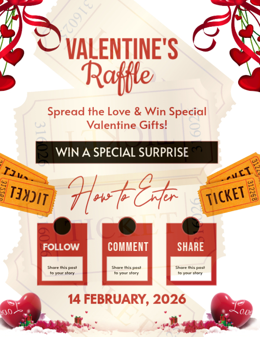 White Valentine's Day Raffle Flyer Template | PosterMyWall