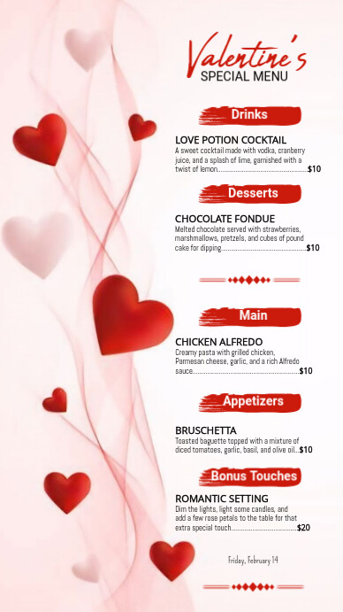 White Valentine's Dinner Menu Instagram Story template