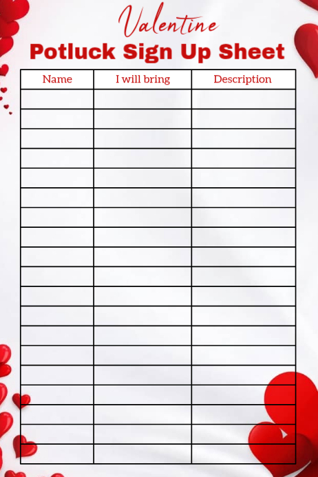 Valentine Potluck Sign Up Template | PosterMyWall