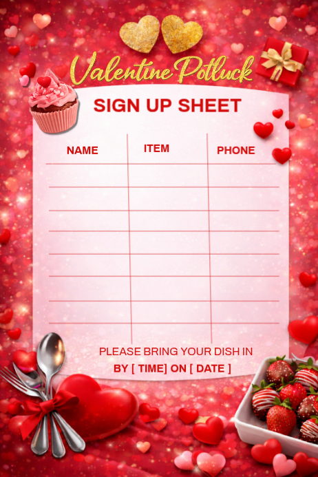 Plantilla de White Valentine Potluck Sign Up Poster | PosterMyWall