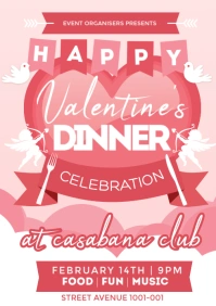 White Valentines Dinner Flyer  A3 template