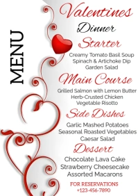 White Valentines Dinner Menu A4 template