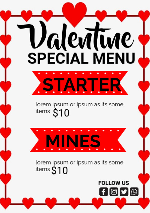 White  Valentines Special Menu A4 template