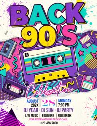 White Vintage 90s Party Celebration Flyer 传单(美国信函) template