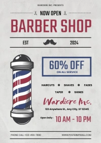 White Vintage Barber Shop  A4 template