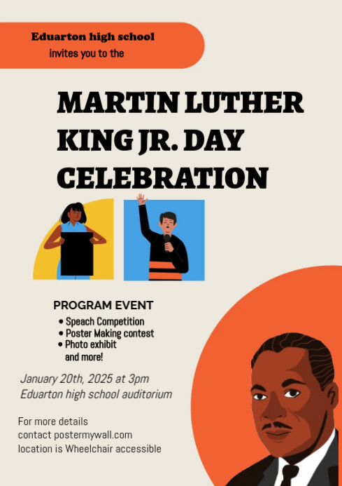 White Vintage Beige Orange Flat Graphics Martin Luther Jr Day Portrait Flyer  A4 template