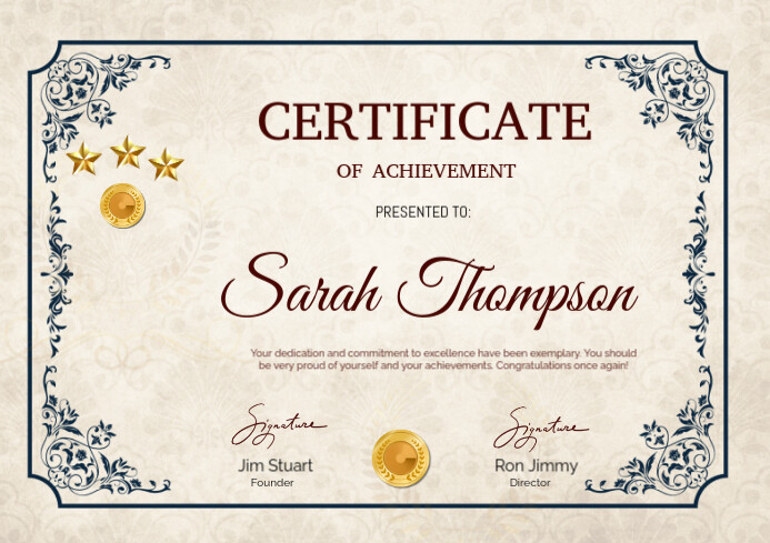 White Vintage Certificate Of Achievement A4 Template | PosterMyWall