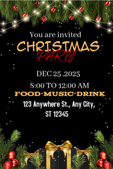 White Vintage Christmas Party Invitation Card Poster Template ...