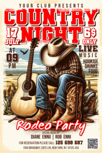 White Vintage Country Night Rodeo Party Poster 海报 template
