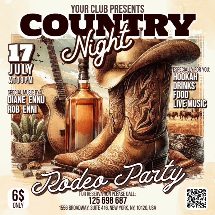 White Vintage Country Rodeo Western Square (1:1) Template | PosterMyWall