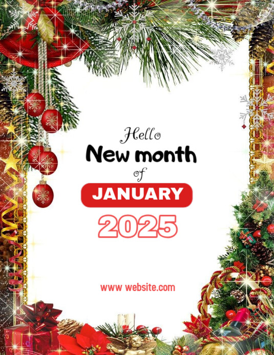 White Vintage Editable Hello January 2025 Fl Flyer (us Letter) Template