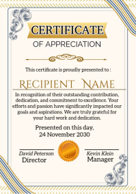 White Vintage Employee Of The Month Certificate Of Appreciation. A4 template