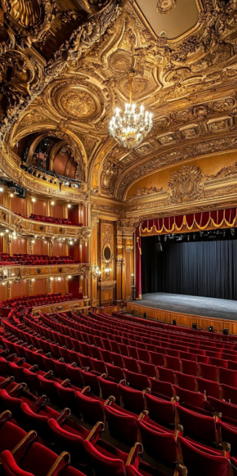 White Vintage Grand Opera House With Ornate Gold Architecture Roll Up ...