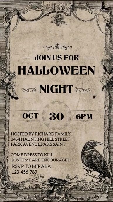 White Vintage Halloween Night Invitation Digi Ecrã digital (9:16) template