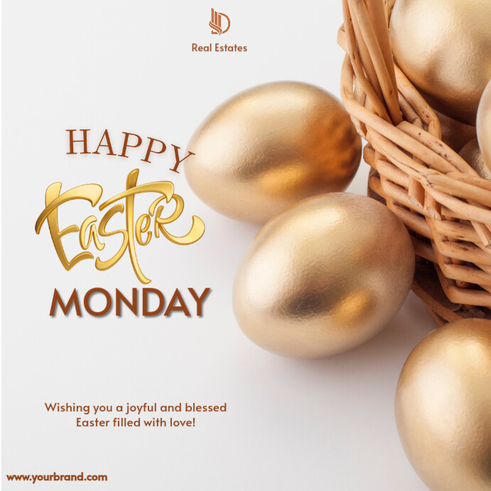 White Vintage Happy Easter Monday Brand Template Instagram Post