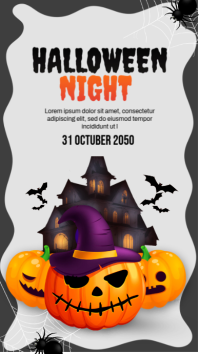 White Vintage Happy Halloween Poster Or Party Invitation With Flat Icons Instagram Story template