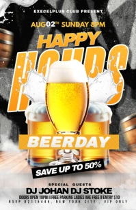 White Vintage Happy Hours Beer Party Night Club Dj Party For Your Bar Half Page Wide template