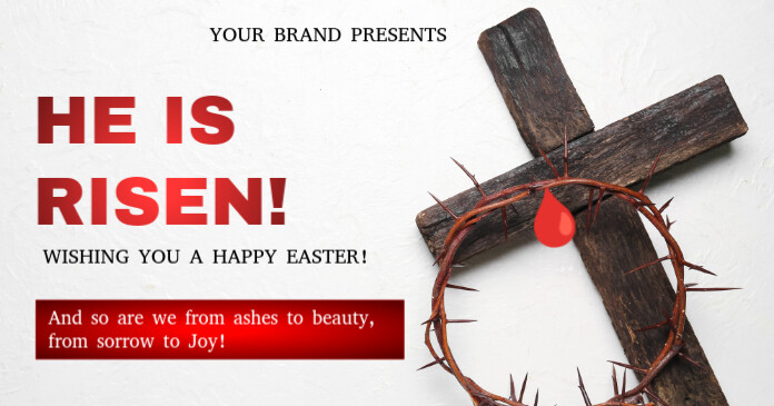 White Vintage He Is Risen Easter Wishes  Facebook Shared Image template