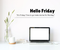 White Vintage Hello Friday Office Desk Quote – Minimalist Work Motivation Template For Social Media Mellemstort rektangel