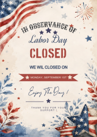 White Labor Day Closure Announcement A3 Template