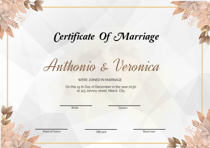White Vintage Marriage Certificate A4 template