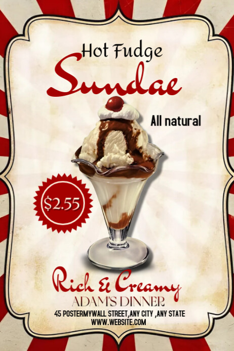 White Vintage National Sundae Day  Poster Cartaz template