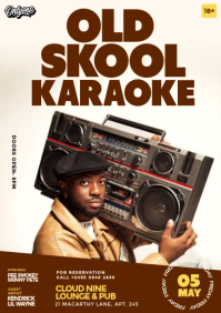 White Vintage Old Skool Karaoke Night A4 template