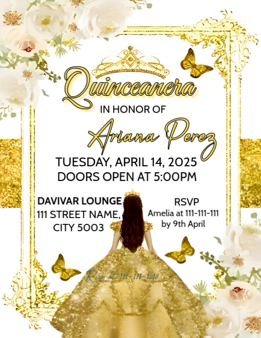 White Vintage Quinceanera Birthday Invitation  Flyer (us Letter) template
