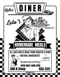 White Vintage Retro Diner Promo Ad Flyer Flyer (us Letter) Volante (Carta US) template