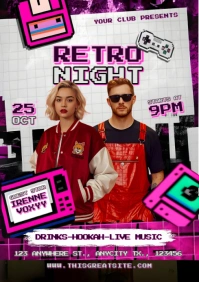 White Vintage Retro Night Party A4 template