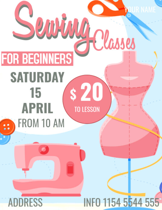 White Vintage Sewing Classes Volantino (us Letter) template