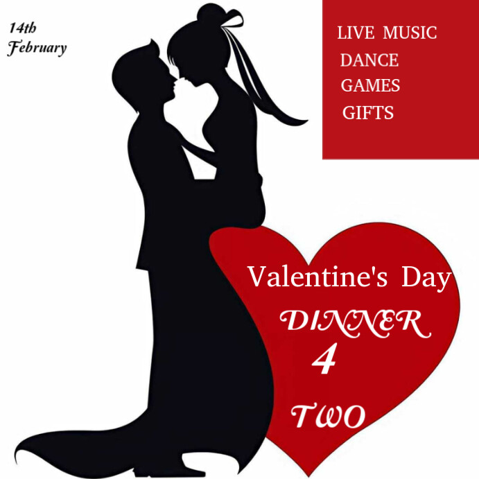 White Vintage Valentine's Day Dinner For Two  Instagram Post template