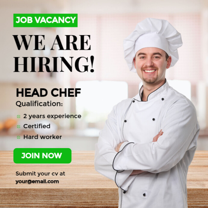 White we are hiring head chef instagram post Template | PosterMyWall