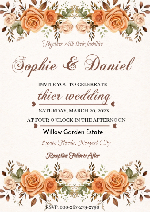 White Wedding Invitation A4 Template | PosterMyWall