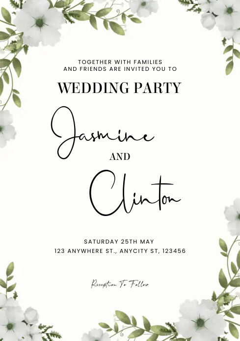 White Color Invitation White wedding invitation card Template | PosterMyWall