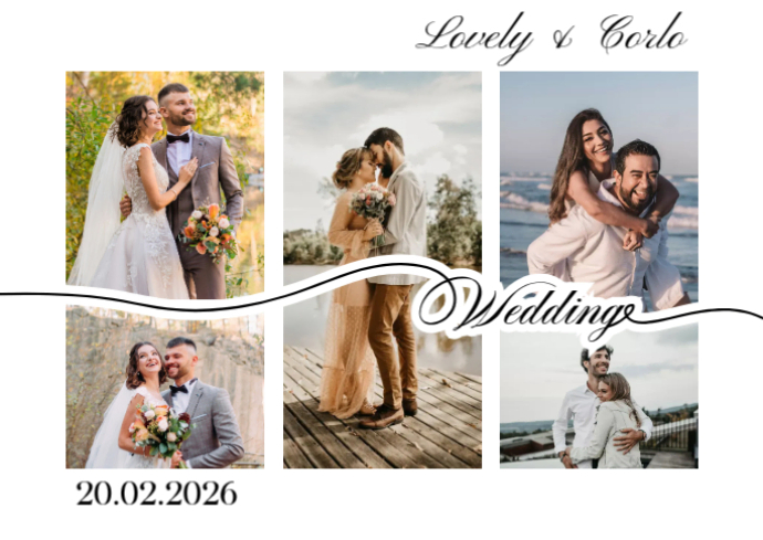 White Wedding Photo Collage Template Postcard | PosterMyWall