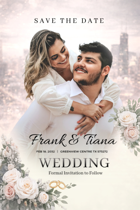 White Wedding Save the Date Poster Template | PosterMyWall