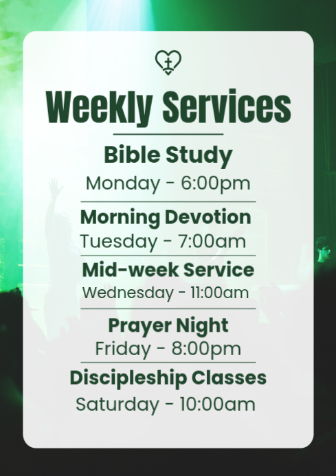 White Weekly Church Services A4 Template | PosterMyWall