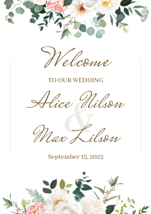 To Invite Sign White Welcome Floral Wedding Invitation Sign Template | PosterMyWall