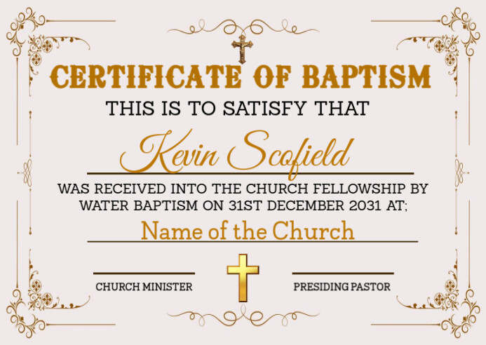 White White And Gold Vintage Certificate Of Baptism A6 template