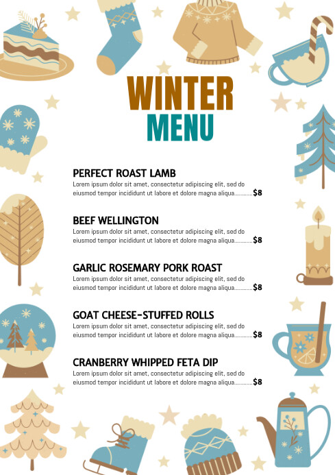 White Winter Menu A4 template