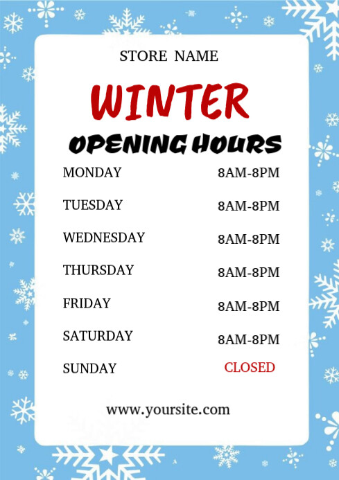 White Winter Opening Hours A2 template