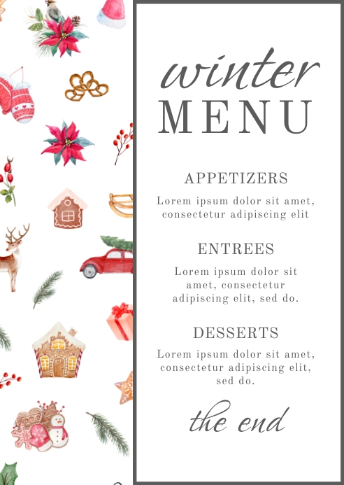 White Winter Restaurant Menu Card Template | PosterMyWall