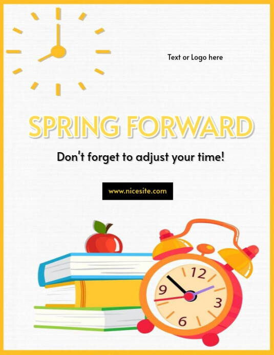 white yellow spring forward reminder flyer Template | PosterMyWall