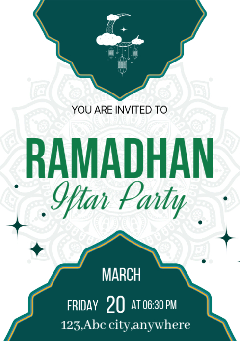 White You Are Invited To Iftar Party A4 Template | PosterMyWall