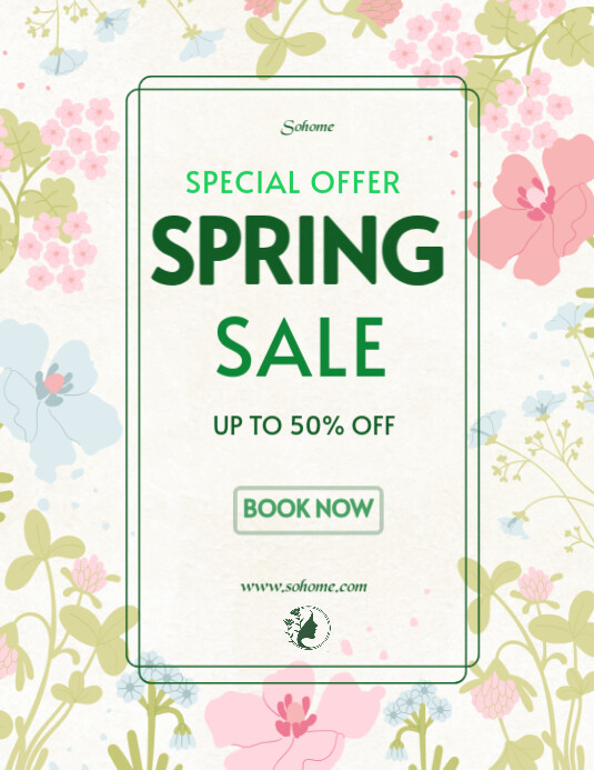 Whiter floral Spring Sale Special Offer Up To 50% Discount Flyer(us Letter) template