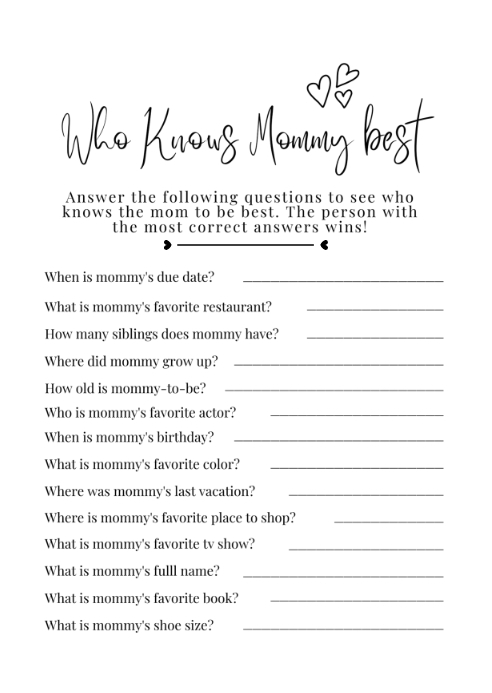 Who Knows Mommy Best Baby Shower Game PosterMyWall who-knows-you-best-questions